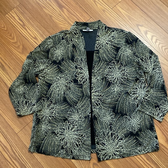 🌹JM Collection woman Jacket and Vest all in one black gold floral design sz 3X - Picture 11 of 13